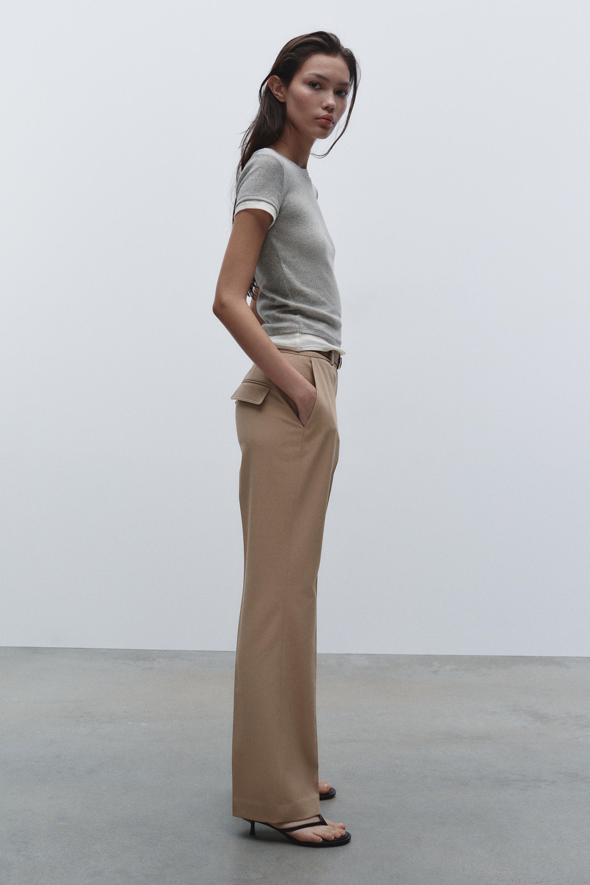 スペイン発送 ZARA ダブルストライプベルトパンツ ブラウン 新作 スペイン発送 ZARA ダブルストライプベルトパンツ ブラウン 新作