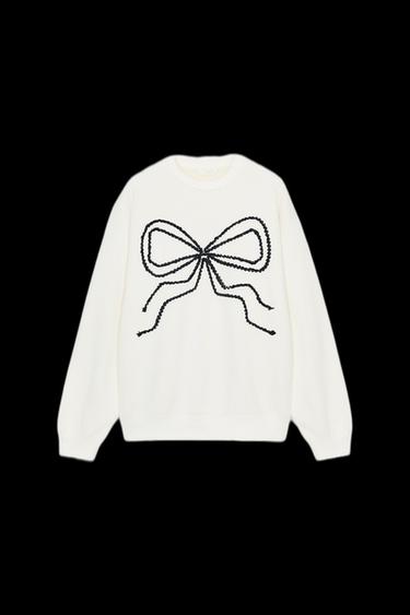 Zara CONTRASTING BOW SWEATSHIRT - Oyster-white - Image 0