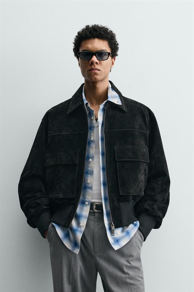 ZARA CROPPED FIT SPLIT SUEDE JACKET