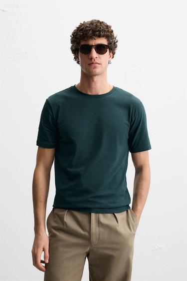 BASIC SLIM FIT T-SHIRT - Duck green by Zara