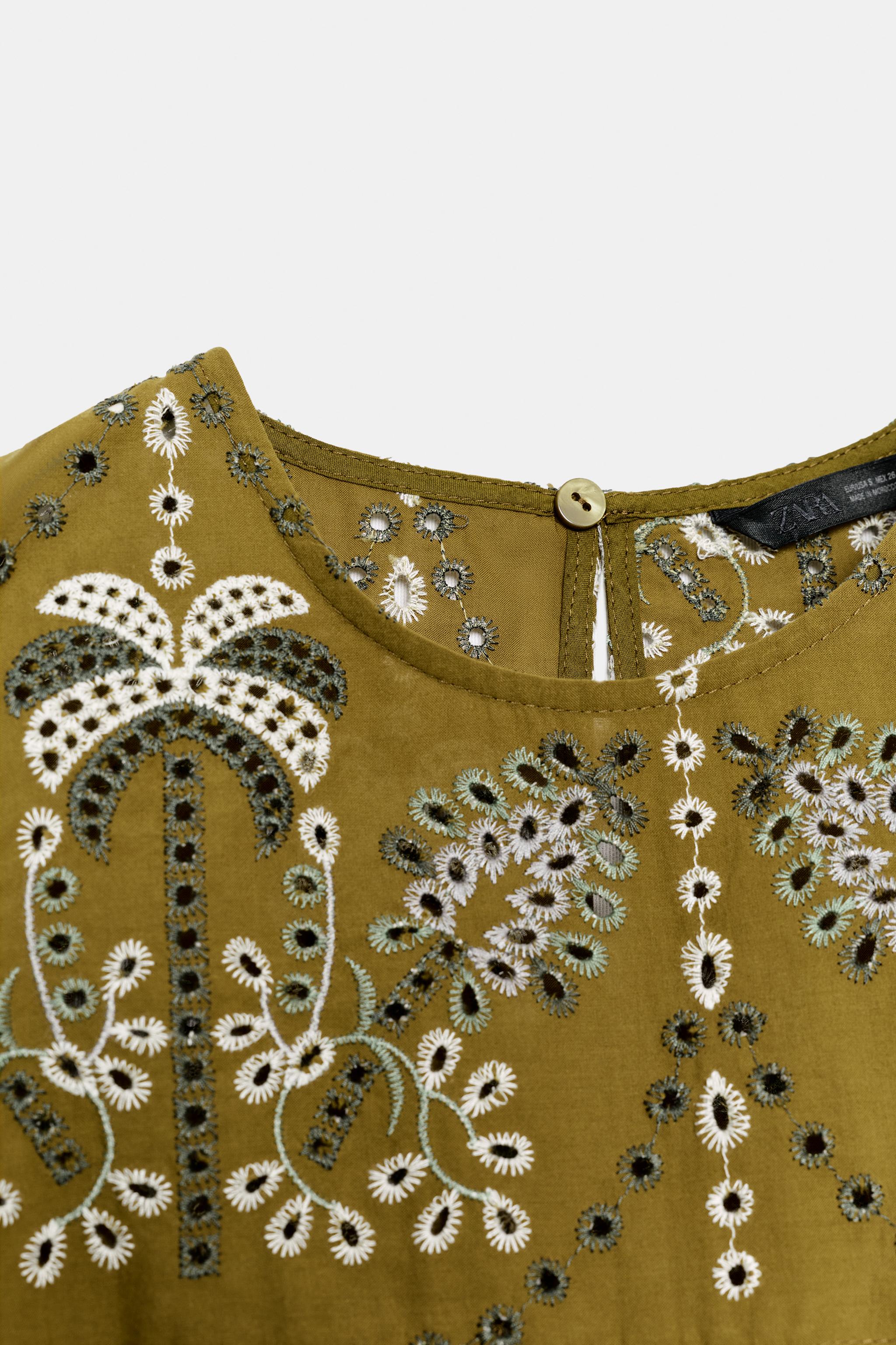Женские рубашки Zara EYELET EMBROIDERED TOP — фото 9