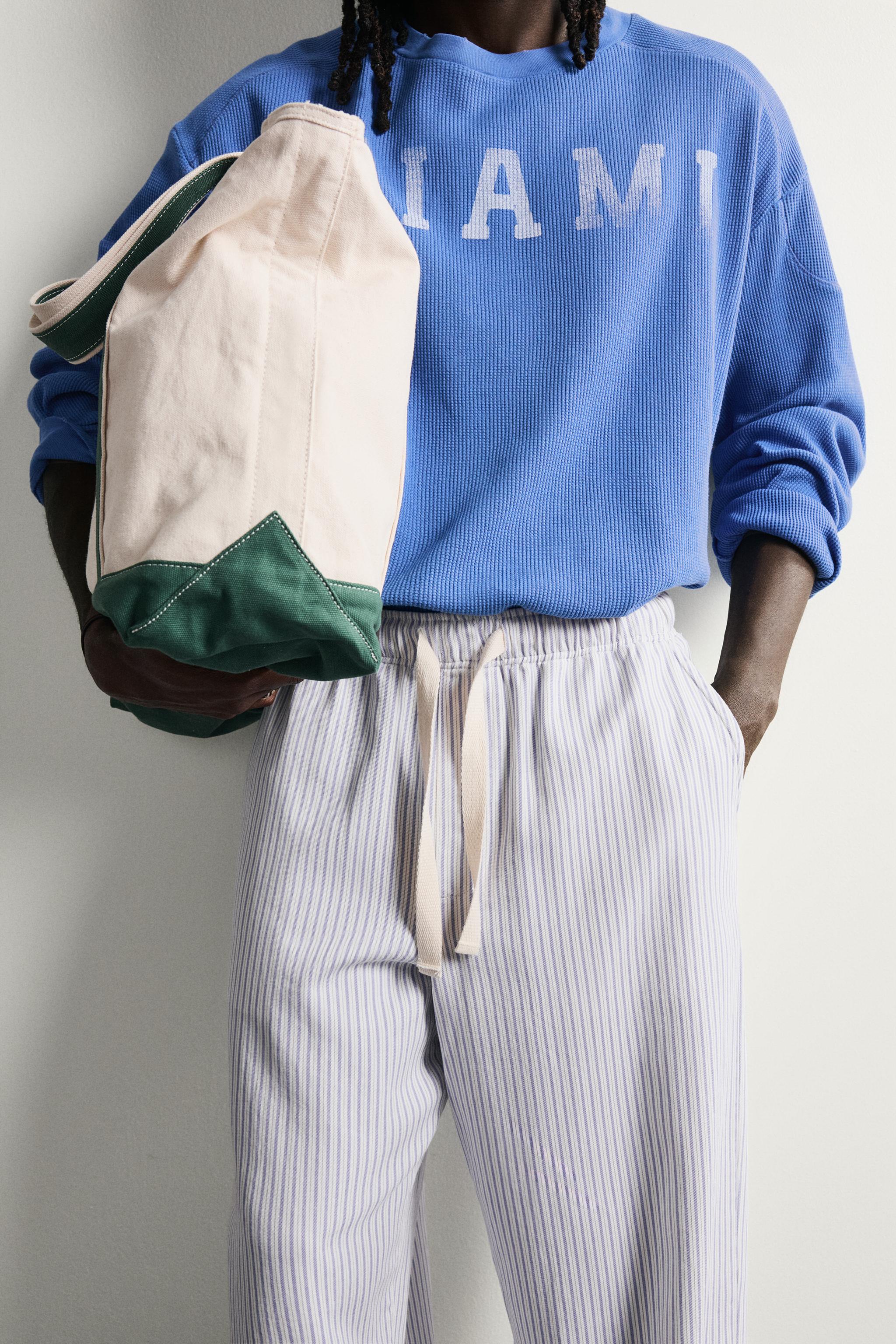 Мужские брюки Zara STRIPED WIDE FIT PANTS — фото 8