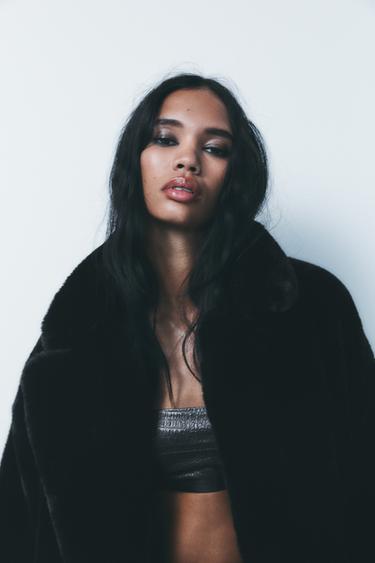 MANTEAU EFFET FOURRURE - Noir de Zara - Image 2