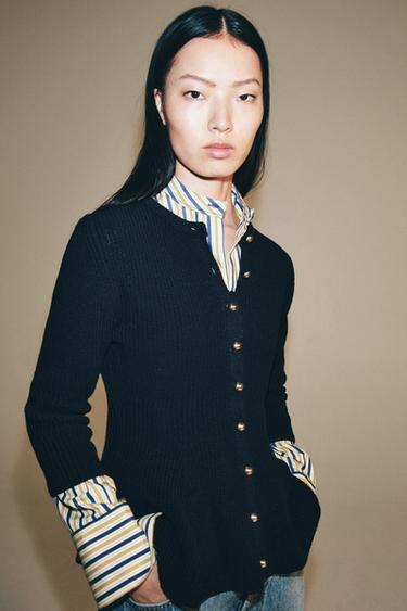 PEPLUM KNIT CARDIGAN - Navy blue by Zara