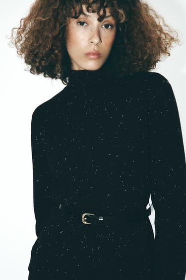 Zara BELTED KNIT SWEATER - Black
