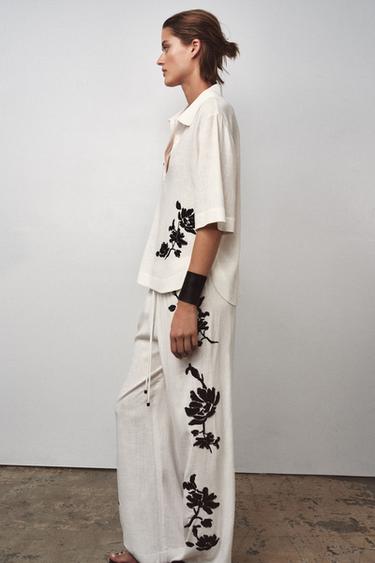 CHEMISE BRODÉE ZW COLLECTION - Blanc / Noir de Zara - Image 4