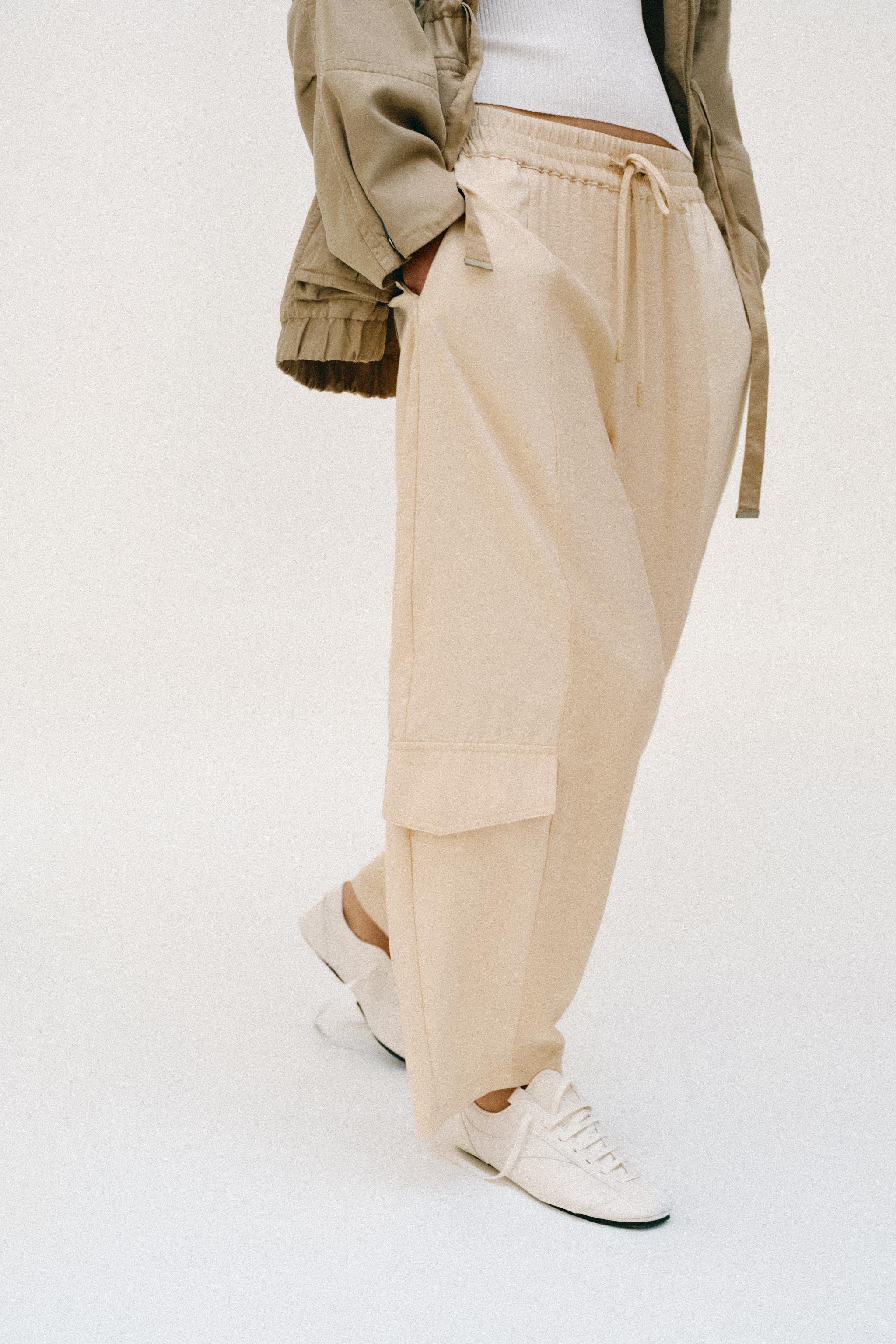 CONTRAST BARREL TROUSERS — Sand / Marl