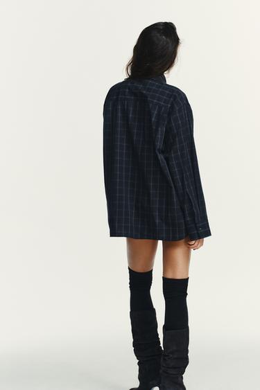 CHEMISE EN POPELINE À CARREAUX AVEC FOULARD - Bleu / Bleu marine de Zara - Image 4