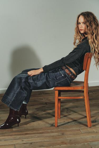 에나멜 키튼힐 앵클부츠 - Zara 버건디 레드