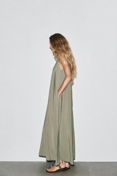 Zara FLOWY MIDI DRESS - Khaki