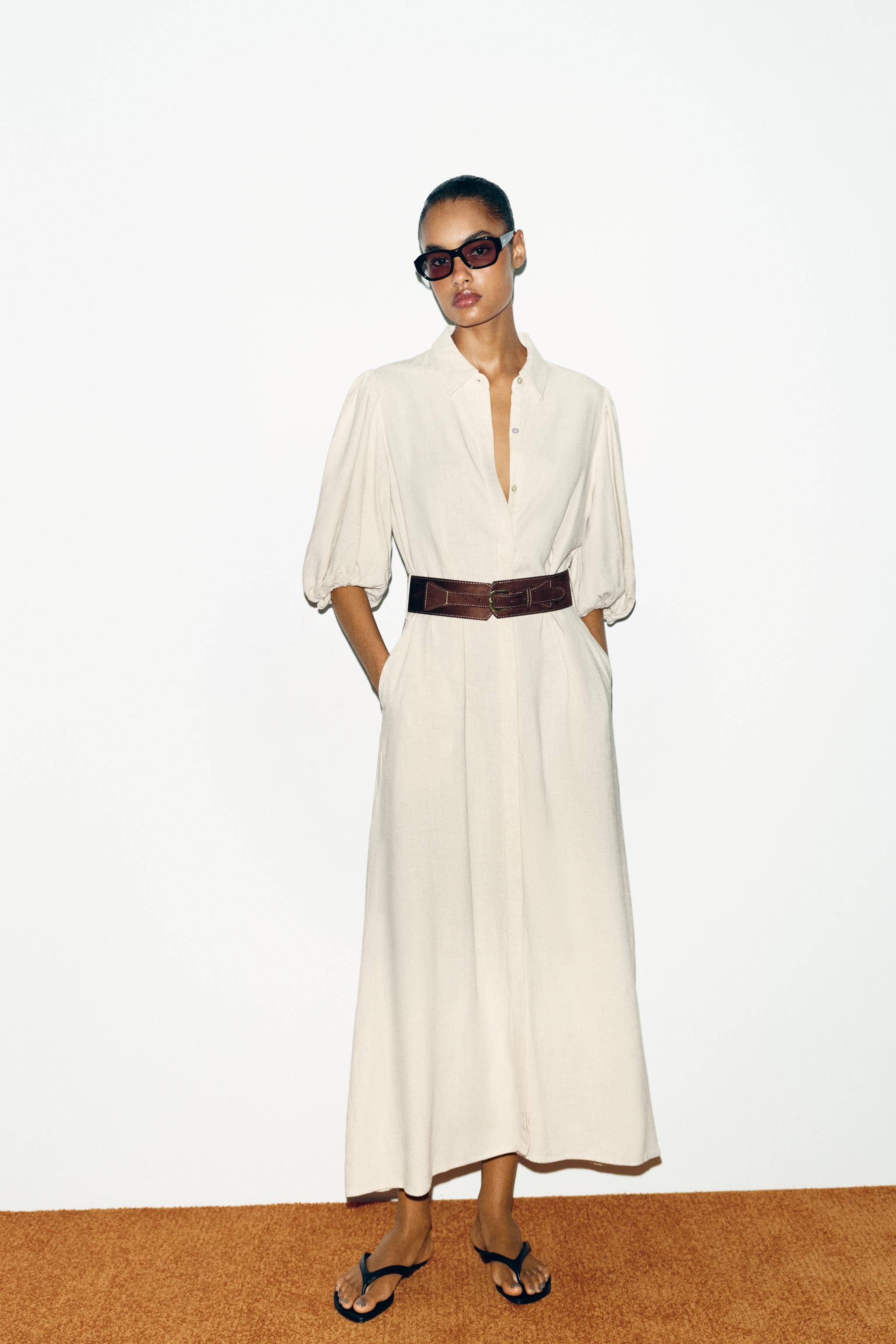 ROBE MI-LONGUE EN LIN AVEC CEINTURE