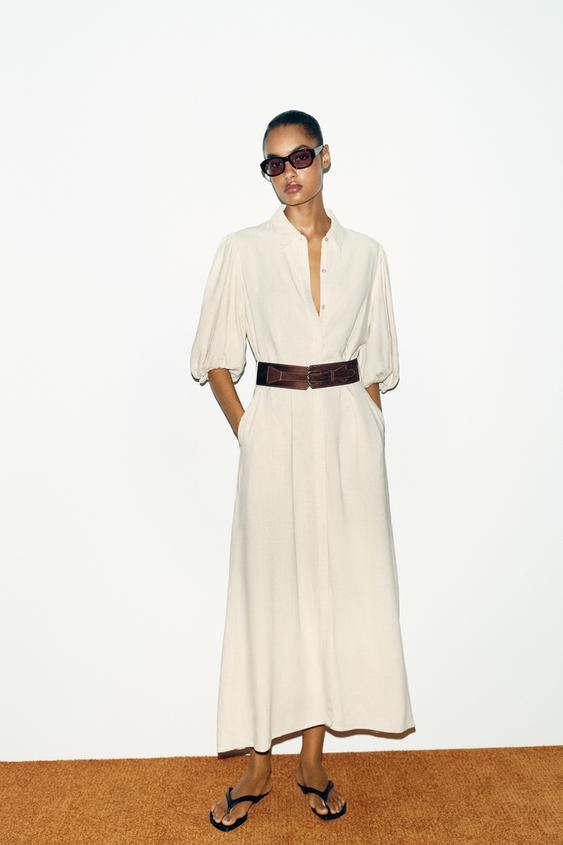 LINEN BLEND MIDI DRESS WITH BELT from Zara - $79.90