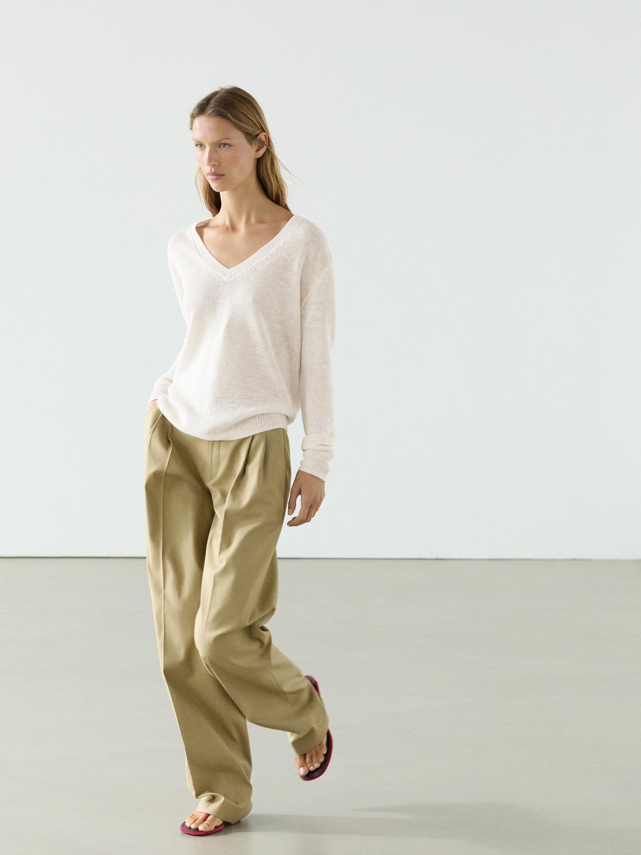 100% linen knit V-neck sweater