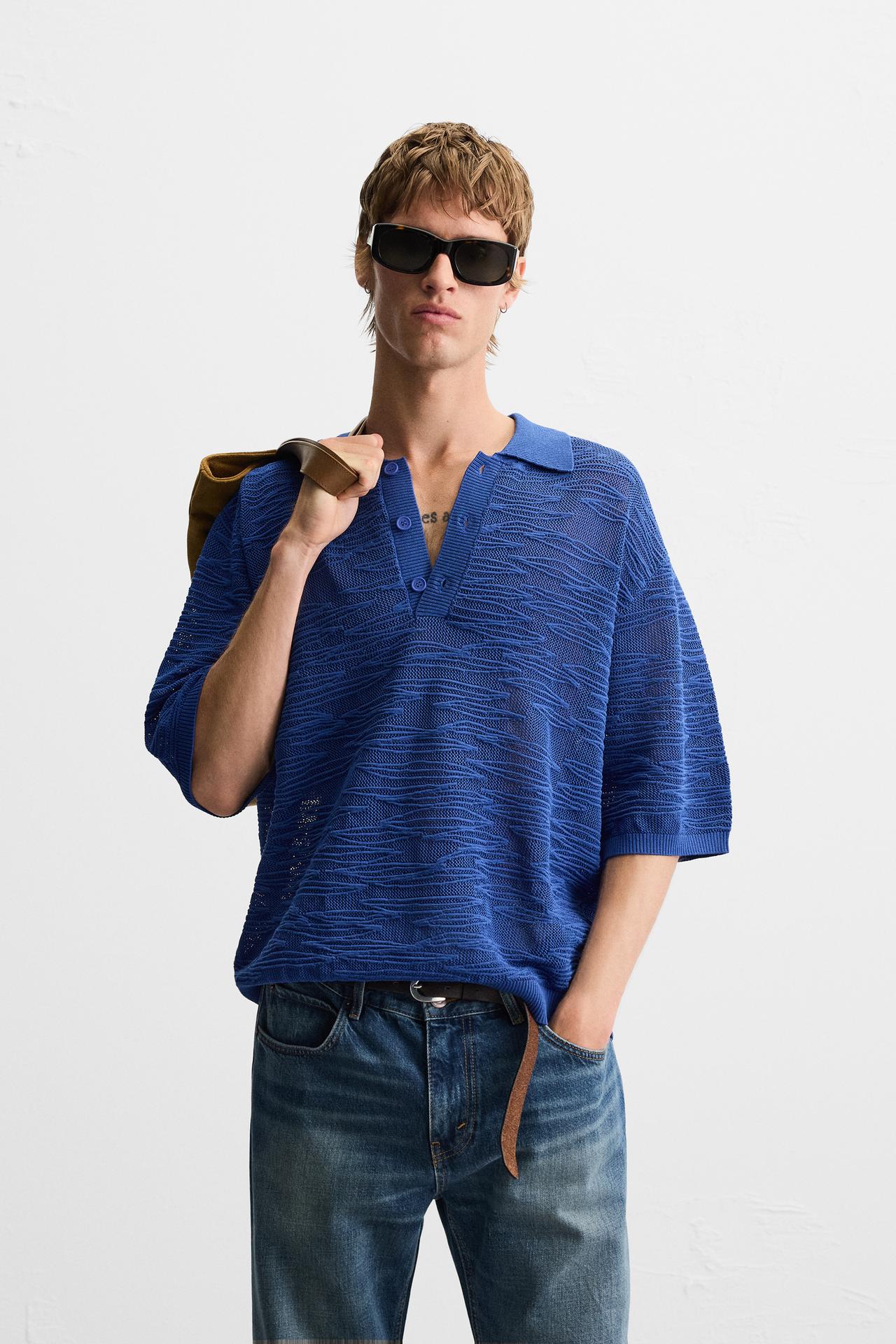 OPEN KNIT POLO SHIRT - Blue by Zara