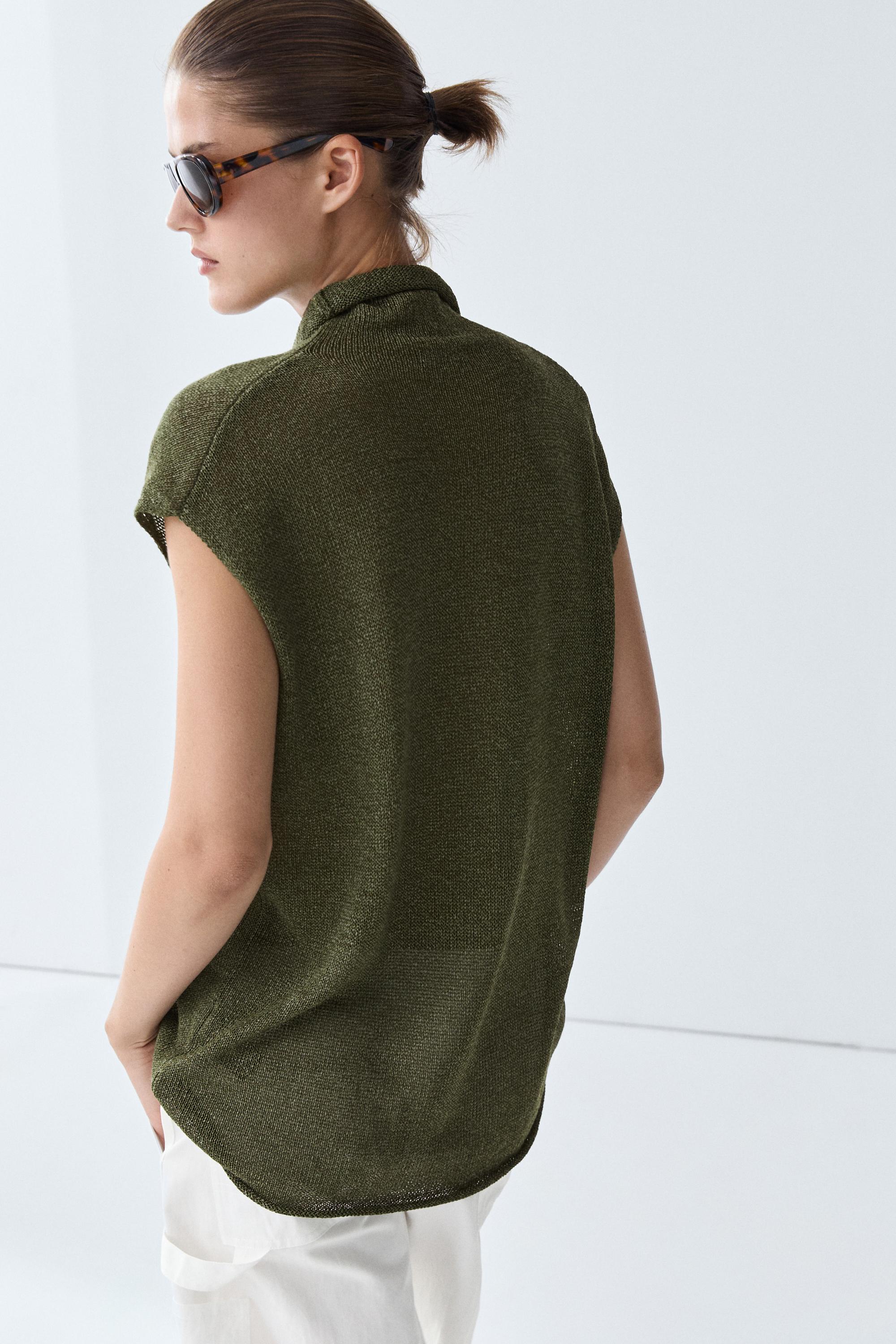 Draped high neck knit top
