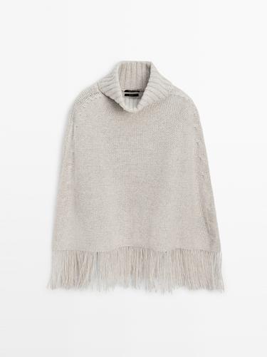 Cape à franges 100 % laine - Gris anthracite de Zara - Image 0