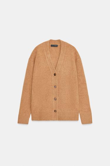 OVERSIZE WOOL BLEND CARDIGAN - Dark camel by Zara
