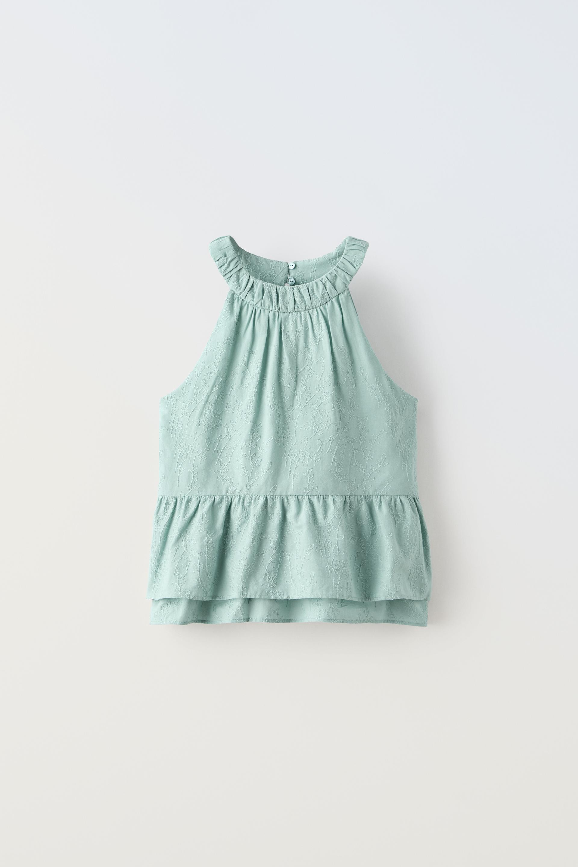 EMBROIDERED HALTER TOP - Light blue | ZARA United States