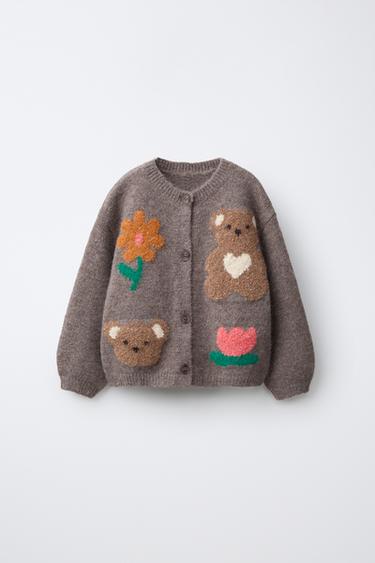 CHAQUETA PUNTO OSOS Y FLORES - Marrón / Topo de Zara - Imagen 0