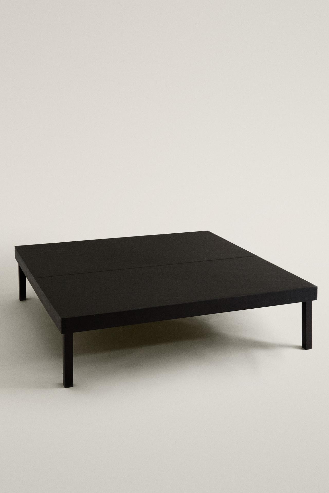 WOOD & LEATHER COFFEE TABLE — Black
