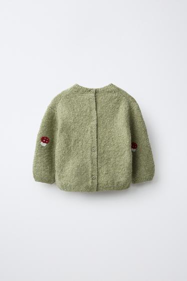 EMBROIDERED MUSHROOM KNIT JUMPER — Mid-green 2