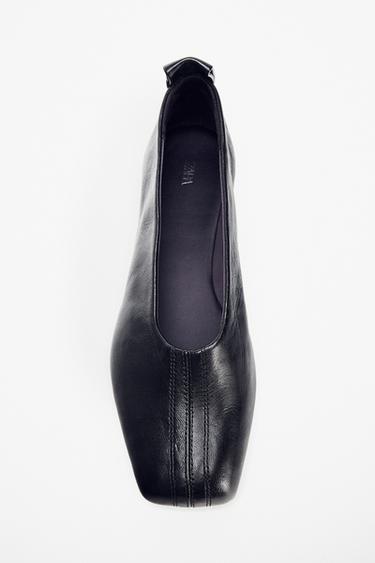 SQUARE TOE LEATHER BALLERINAS - Black by Zara