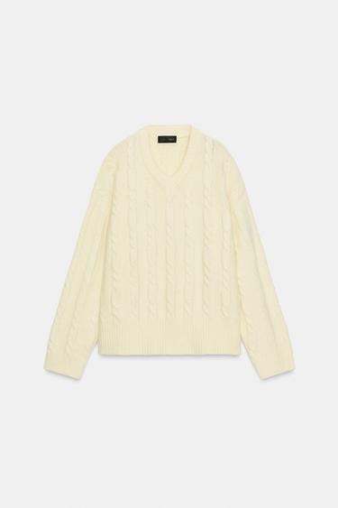 PULL EN MAILLE DOUCE À CÂBLES - Jaune clair de Zara - Image 5