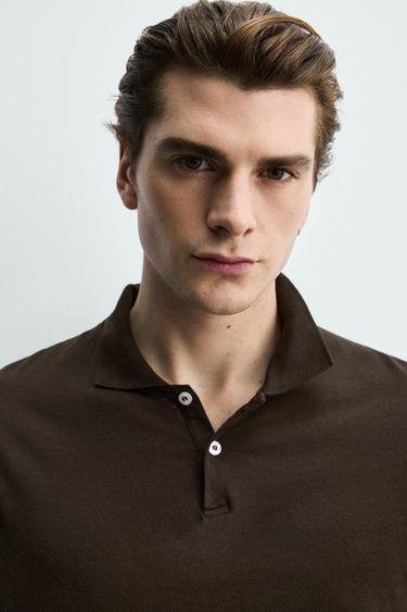 POLO REGULAR FIT EN COTON STRUCTURÉ - Marron de Zara - Image 4