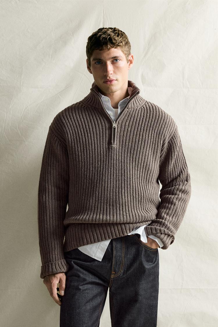 COTTON-WOOL QUARTER-ZIP JUMPER
