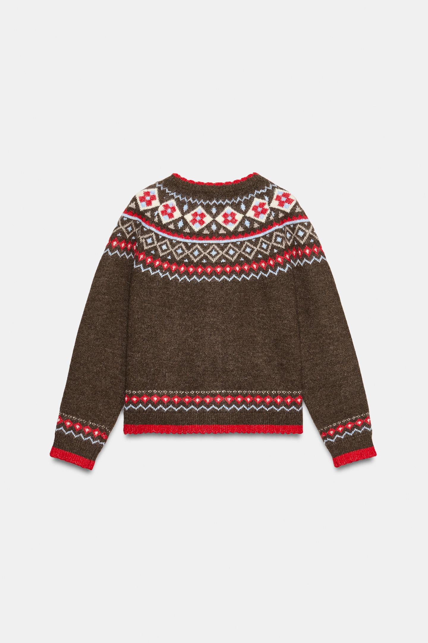 Женский кардиган Zara Jacquard, цвет: Коричневый — фото 6
