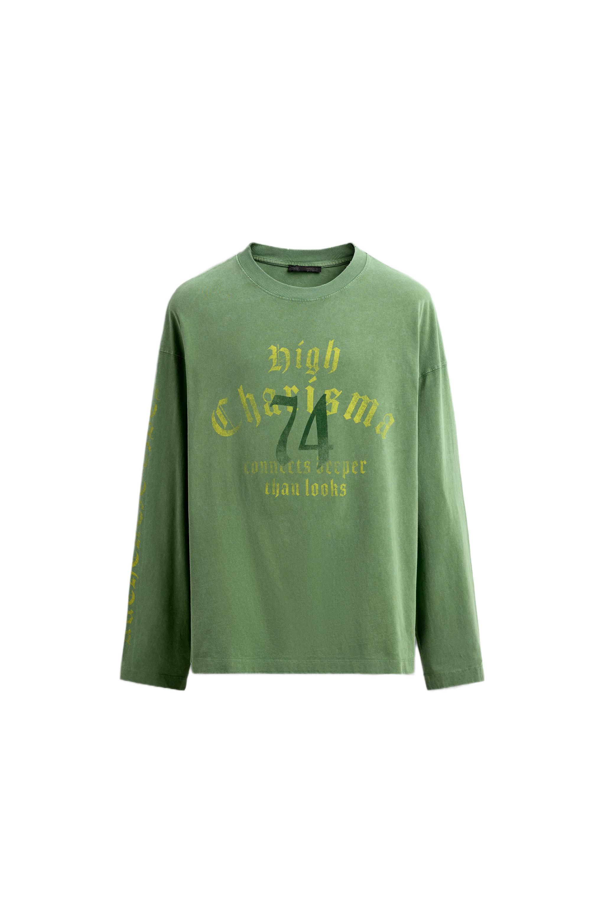 WASHED TEXT T-SHIRT - Light green | ZARA South Africa