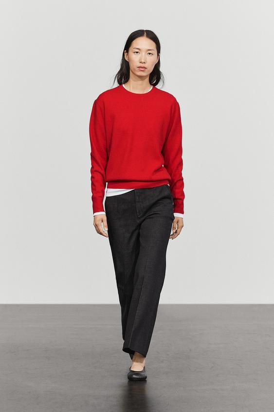 Zara Wool blend crew neck knit sweater - Red - Image 0