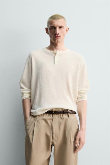 HENLEY NECK LINEN-WOOL JUMPER - Ecru by Zara