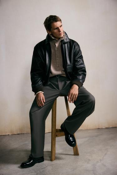 CAZADORA PIEL BOLSILLOS - Negro de Zara