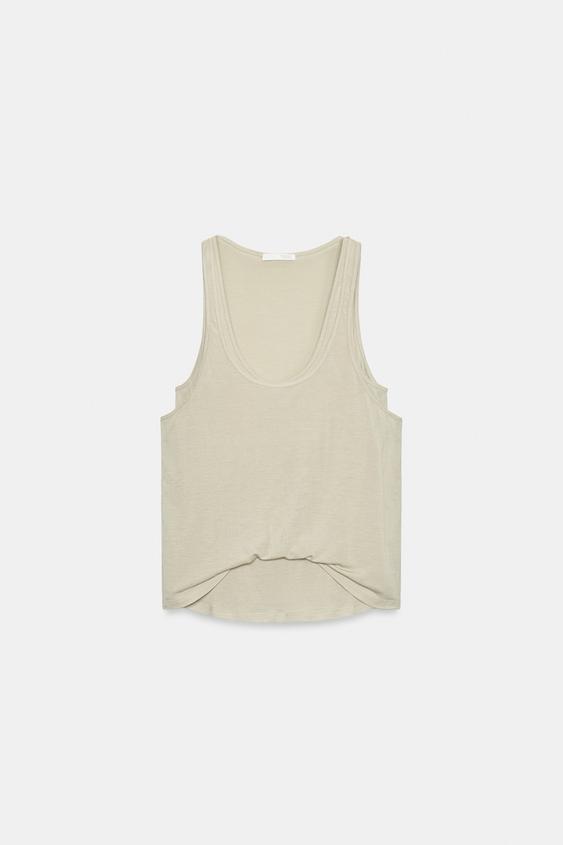 DOUBLE LAYER SLEEVELESS T-SHIRT - Beige by Zara - Image 0