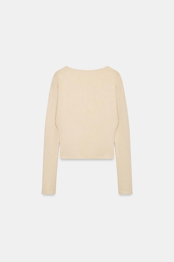 LONG SLEEVE FITTED T-SHIRT - Beige marl by Zara - Image 6