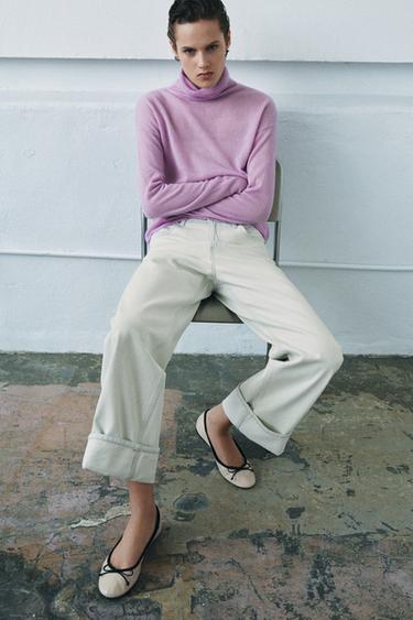 CONTRAST LEATHER BALLET FLATS - Ecru White by Zara - Image 1