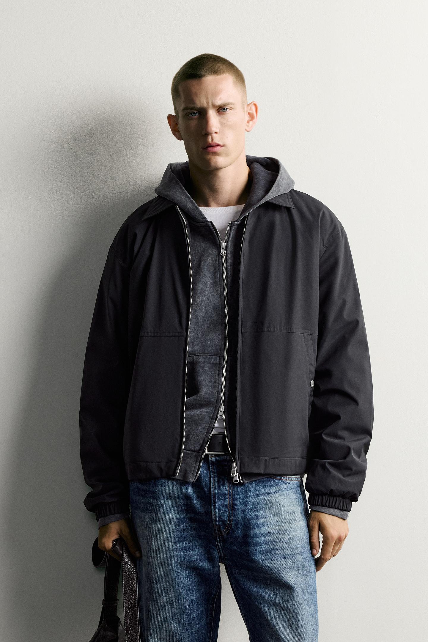 Мужская куртка Zara Water-Repellent Technical, цвет: Чёрный — фото 2