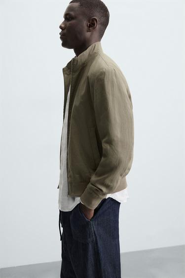 100% LINEN BOMBER JACKET - Light khaki by Zara - Image 5
