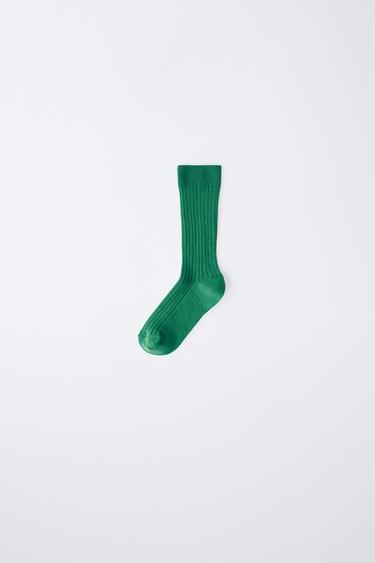 Zara LONG RIBBED SOCKS - Green