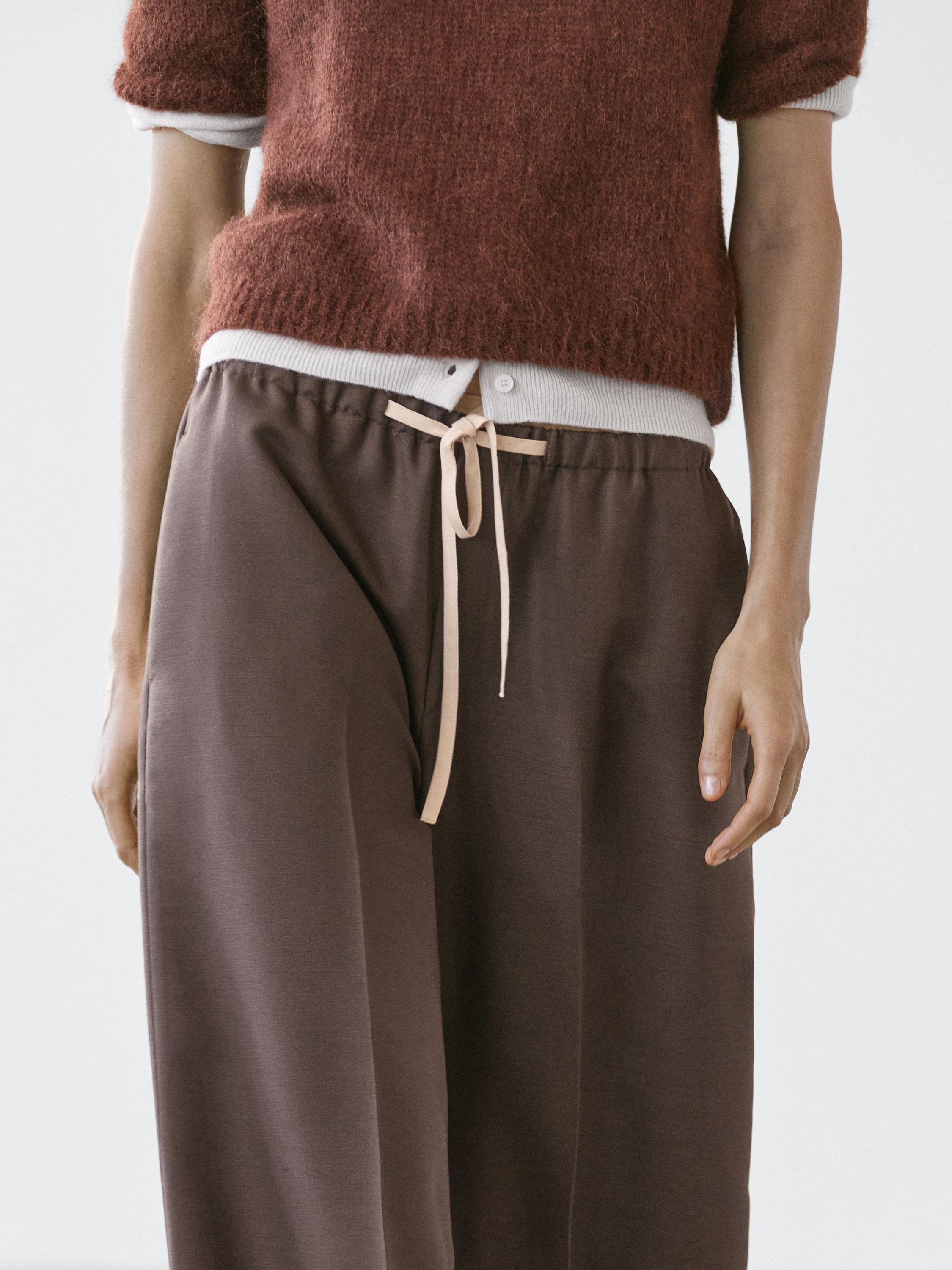 Wool blend contrast drawstring trousers