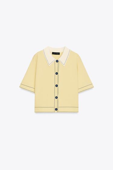 STITCH DETAIL KNIT POLO CARDIGAN - only one by Zara - Image 4