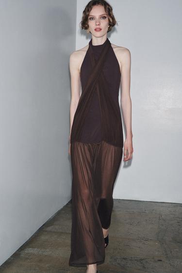 HALTER ΦΟΡΕΜΑ ΜΕ ΣΥΝΔΥΑΣΜΟ ΥΦΑΣΜΑΤΟΣ - Καφέ του Zara - Εικόνα 0