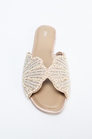 SANDÀLIES PLANES APLICACIONS BRILLANTS - Blanc de Zara