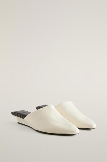 SATEEN WEDGE MULES WITH LEATHER INSOLE — White 2