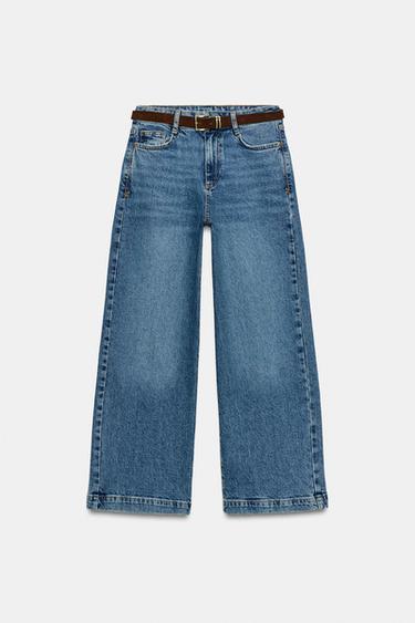 Z1975 HIGH-WAIST BELTED CULOTTE JEANS - Mid-blue by Zara