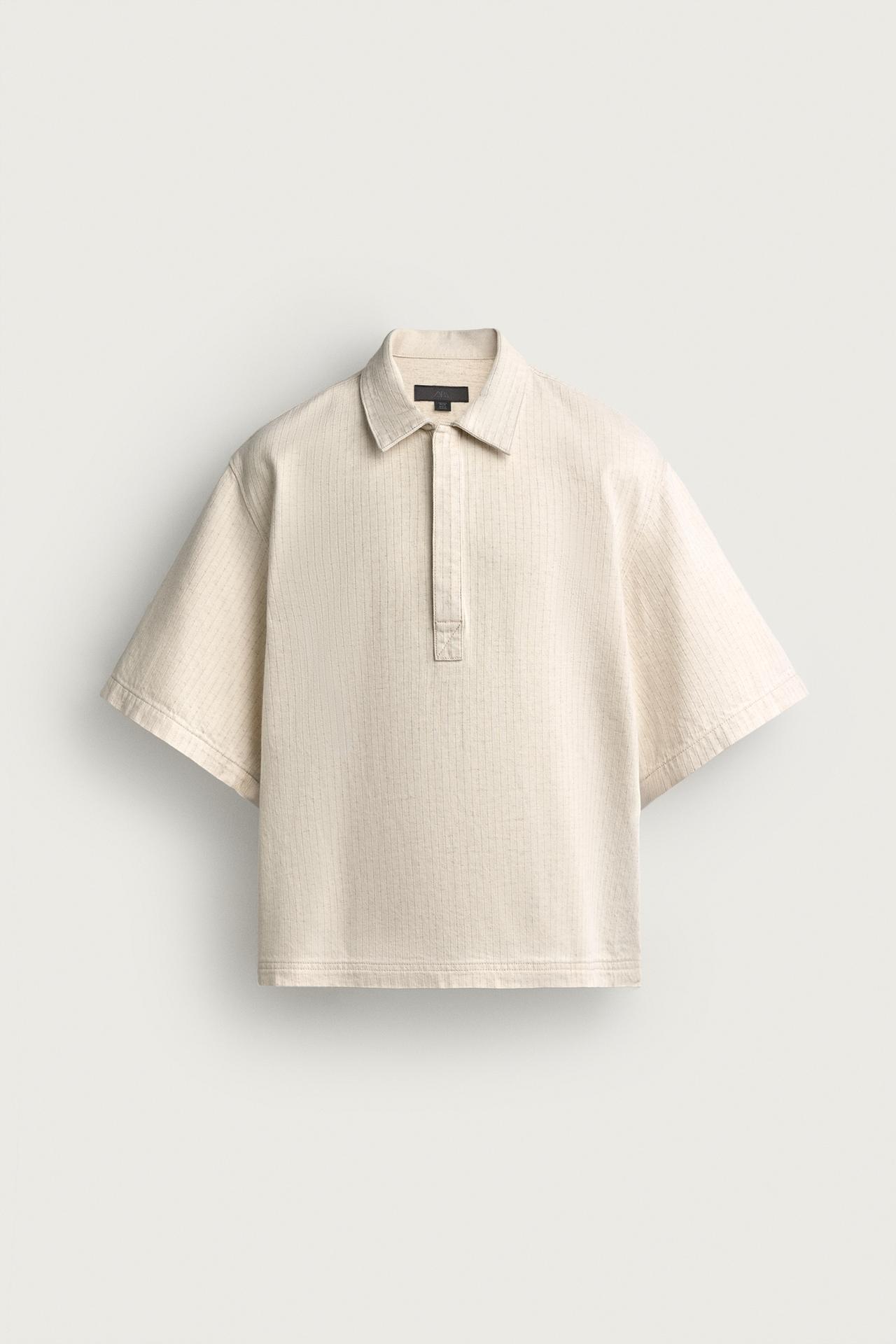 BOXY FIT STRIPED POLO SHIRT — Ecru