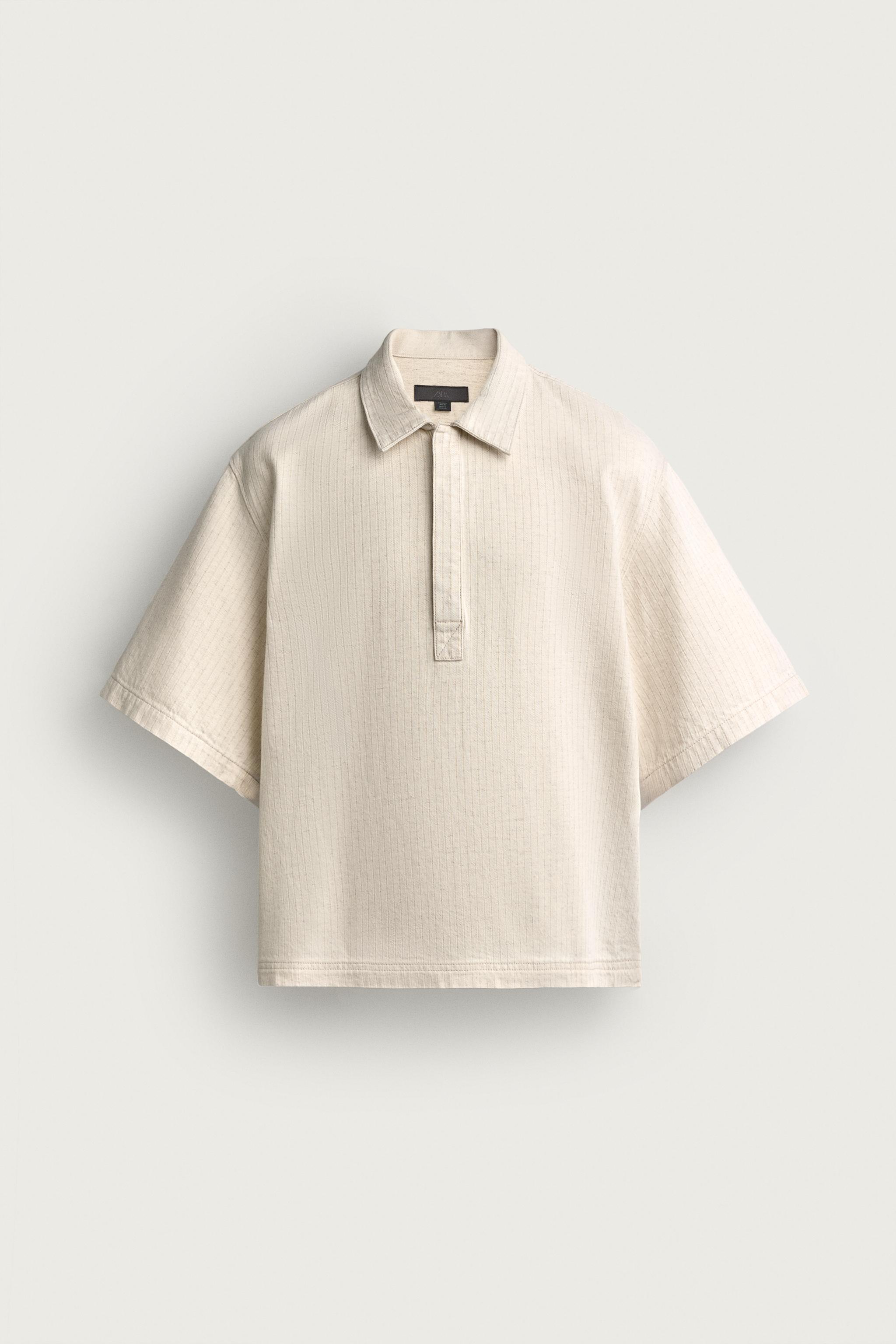 Мужские рубашки Zara BOXY FIT STRIPED POLO SHIRT — фото 6