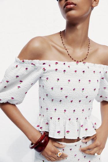 TOP STAMPATO A FIORI - Rosa / Bianco di Zara