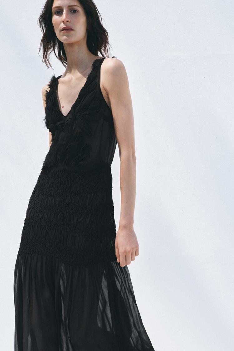 Vestido Largo Vestido Negro Nido De Abeja Zara 10 Vestidos De